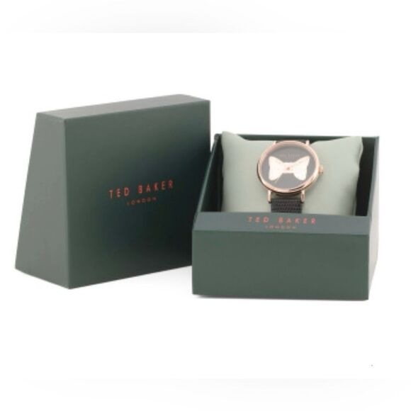 Ted Baker Phylipa Iconic Bow Black Rose Gold Leather Strap Watch - Picture 3 of 16